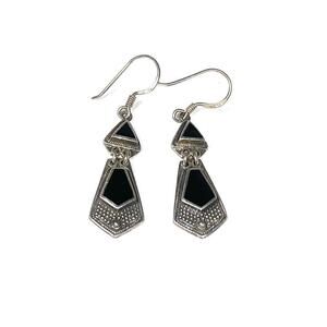 925 BOMA Sterling Silver Earrings Dangle Drops Black Onyx Vintage Estate 6.23g